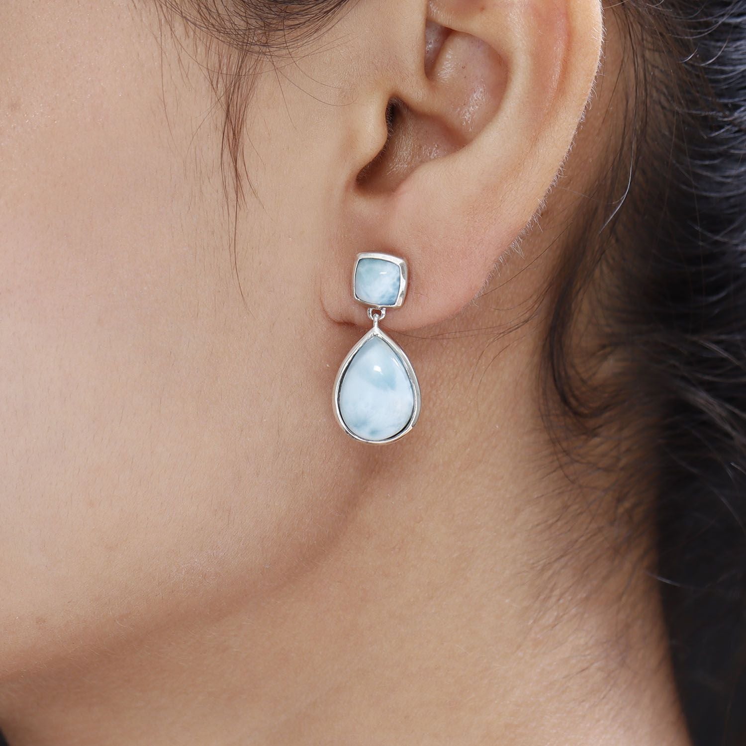 Larimar Ohrringe, 925 Silber platiniert ca. 15.05 ct