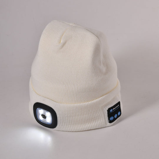 Vielseitige Strickmütze mit Bluetooth und eingebautem LED-Licht, 21x28cm, weiß