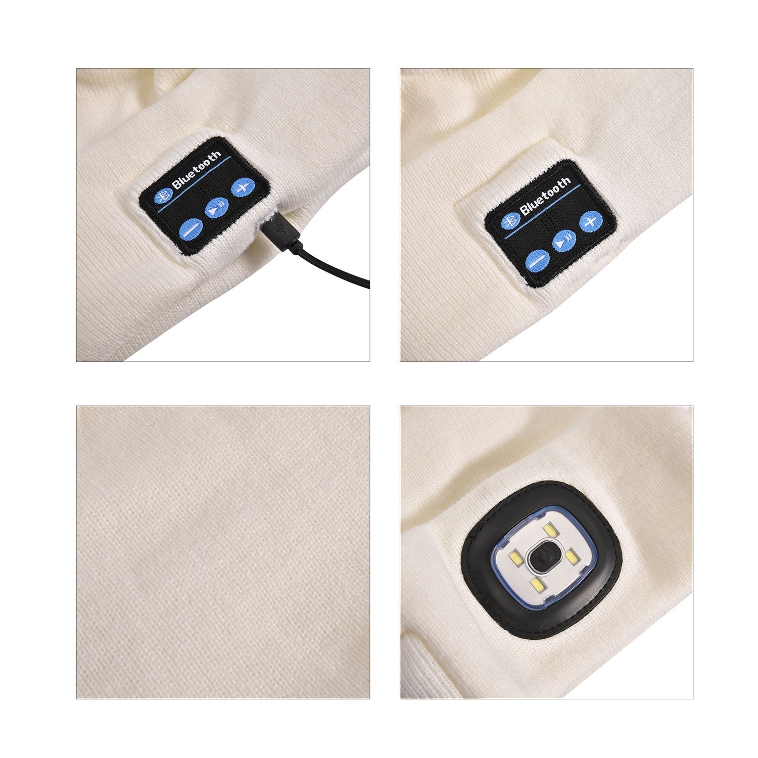 Vielseitige Strickmütze mit Bluetooth und eingebautem LED-Licht, 21x28cm, weiß