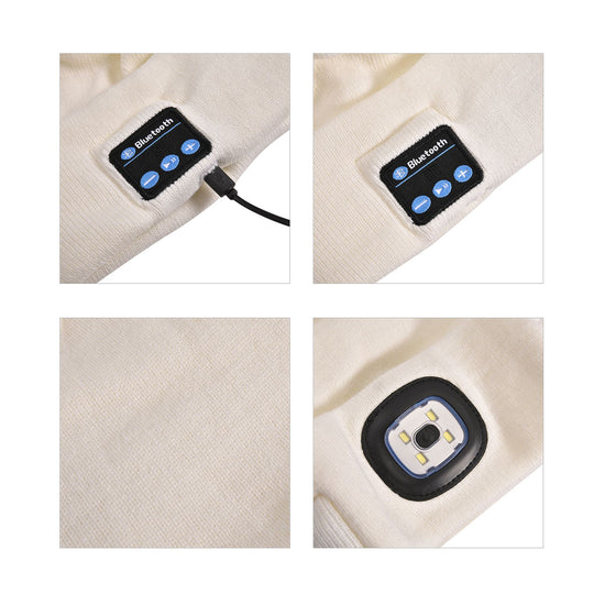 Vielseitige Strickmütze mit Bluetooth und eingebautem LED-Licht, 21x28cm, weiß