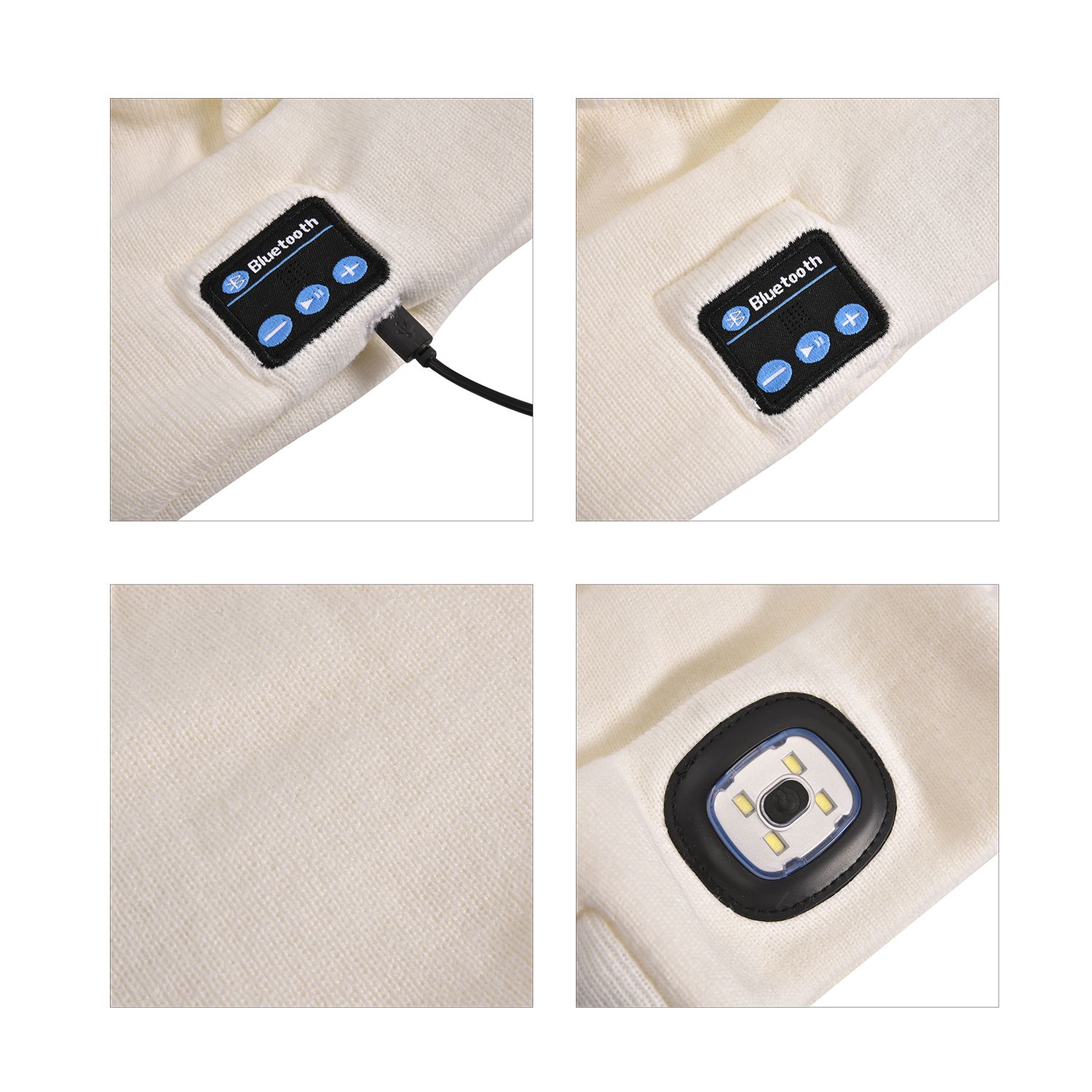 Vielseitige Strickmütze mit Bluetooth und eingebautem LED-Licht, 21x28cm, weiß
