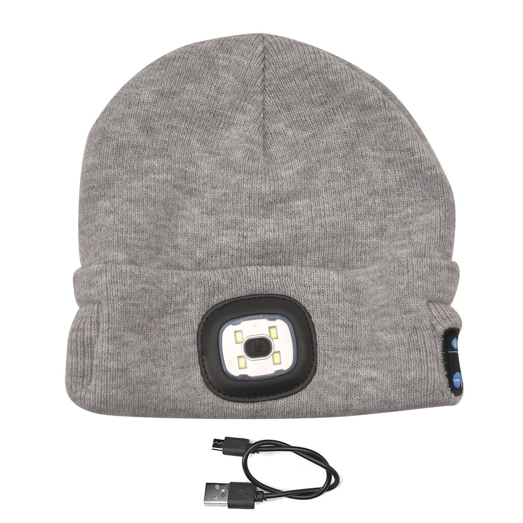Vielseitige Strickmütze mit Bluetooth und eingebautem LED-Licht, 21x28cm, grau