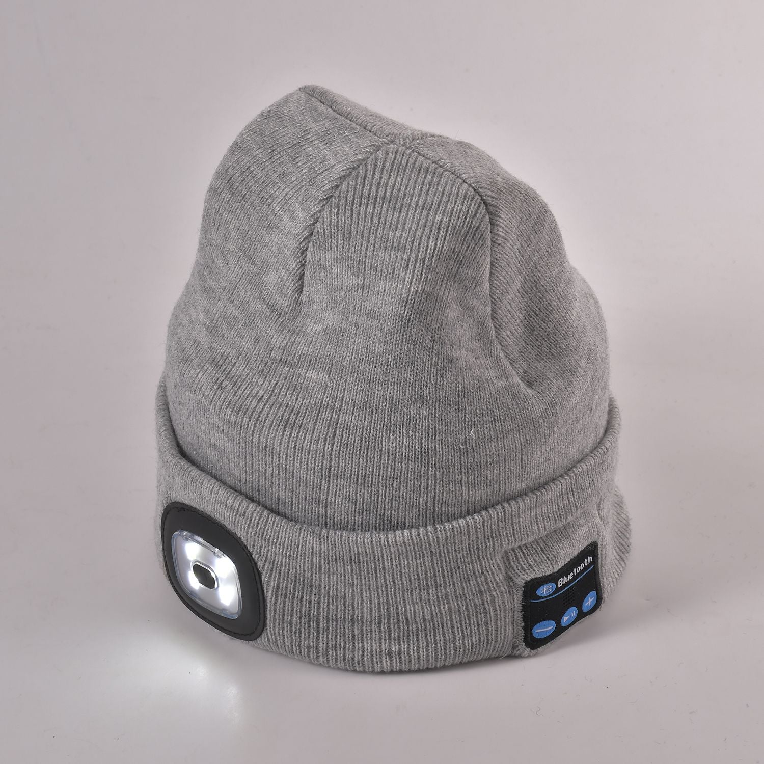 Vielseitige Strickmütze mit Bluetooth und eingebautem LED-Licht, 21x28cm, grau