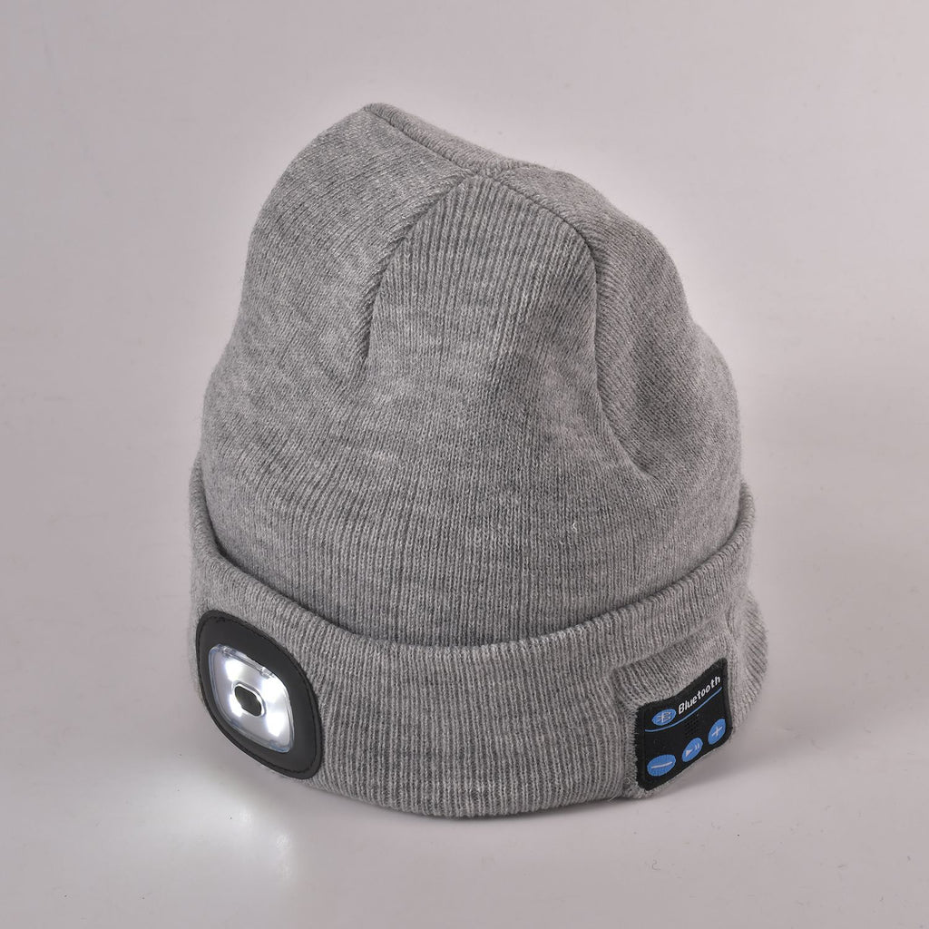Vielseitige Strickmütze mit Bluetooth und eingebautem LED-Licht, 21x28cm, grau