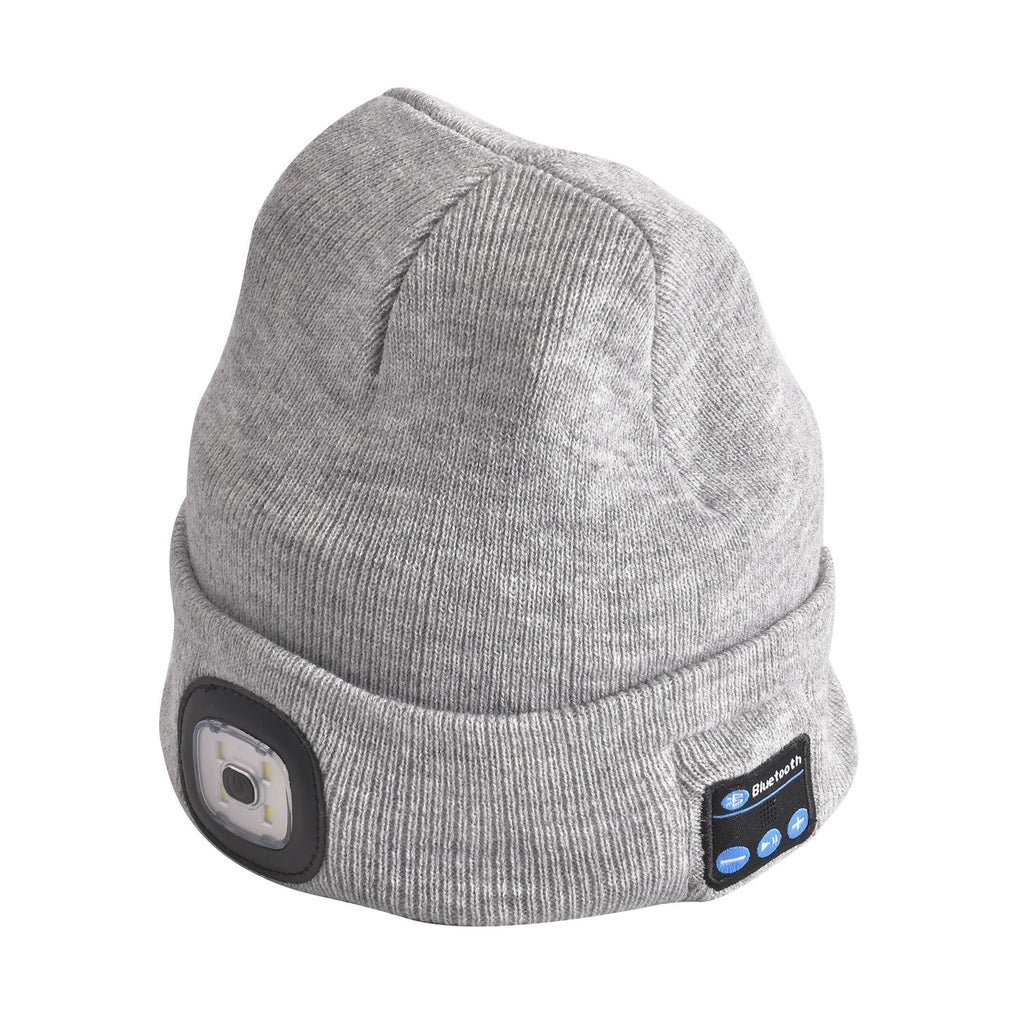 Vielseitige Strickmütze mit Bluetooth und eingebautem LED-Licht, 21x28cm, grau