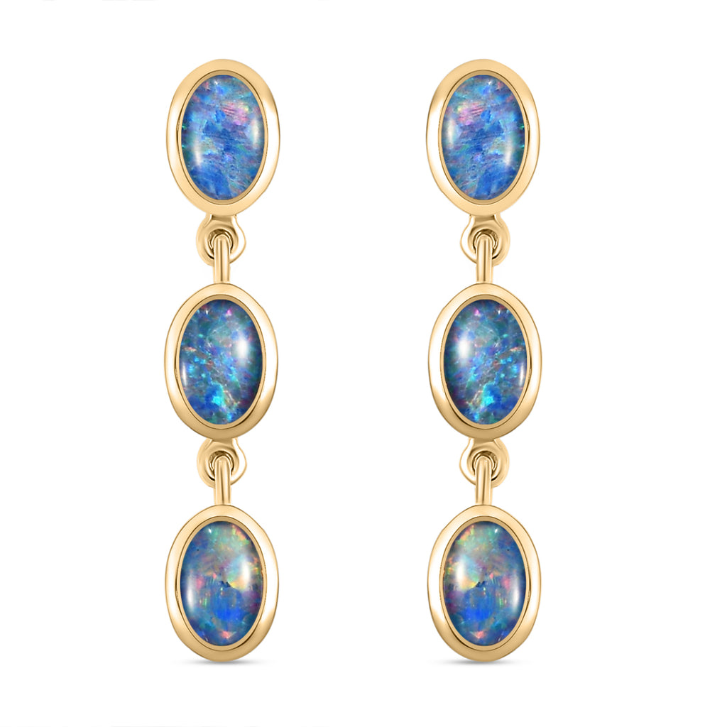 Boulder Opal Triplett-Ohrringe, 925 Silber vergoldet ca. 2,23 ct