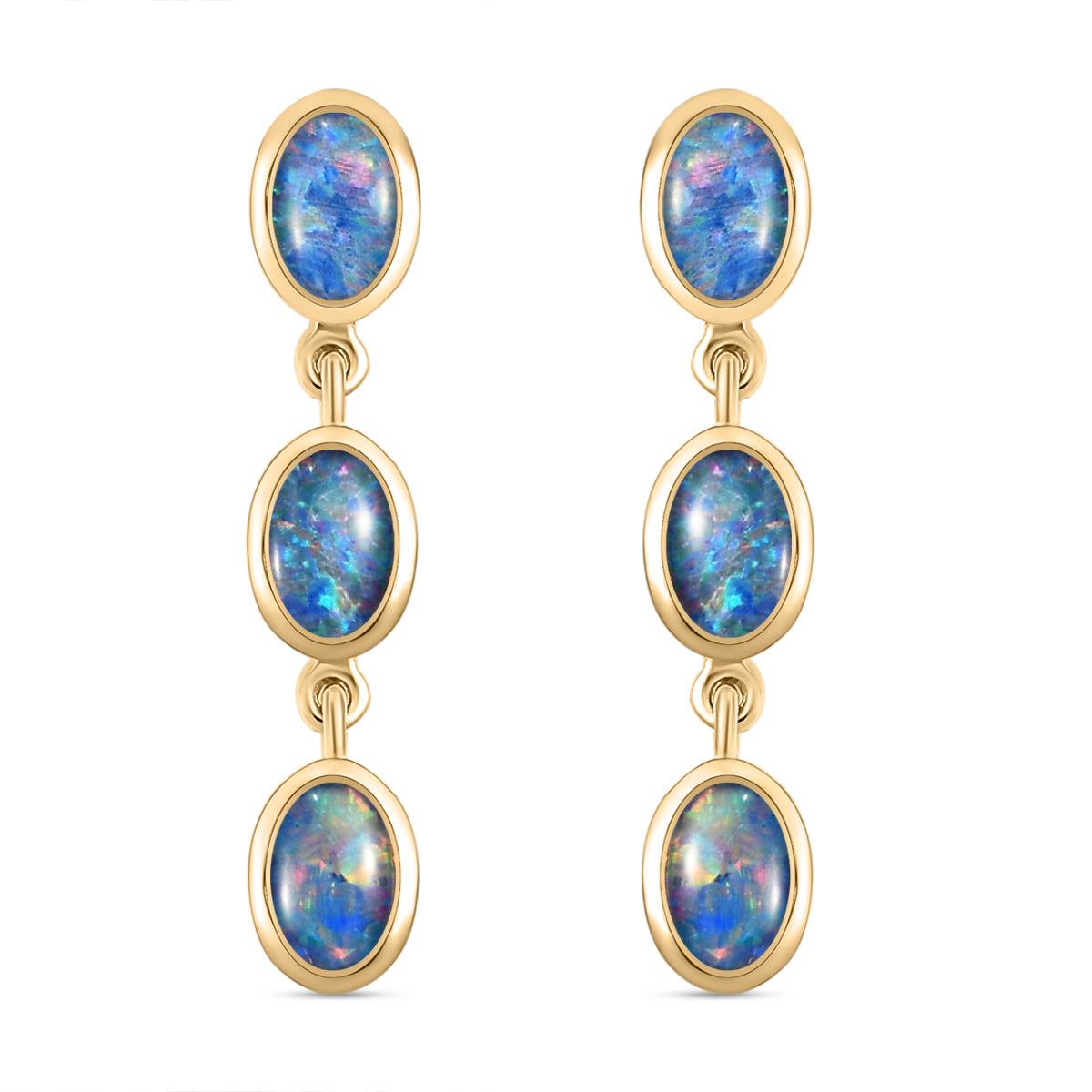 Boulder Opal Triplett-Ohrringe, 925 Silber vergoldet ca. 2,23 ct