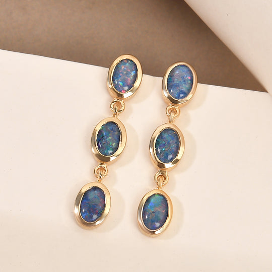 Boulder Opal Triplett-Ohrringe, 925 Silber vergoldet ca. 2,23 ct
