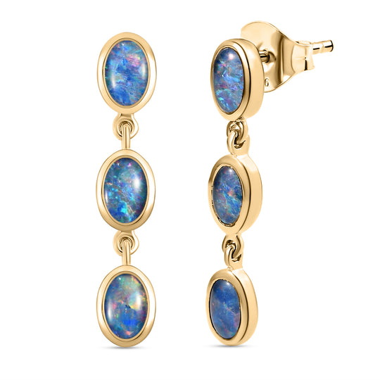 Boulder Opal Triplett-Ohrringe, 925 Silber vergoldet ca. 2,23 ct