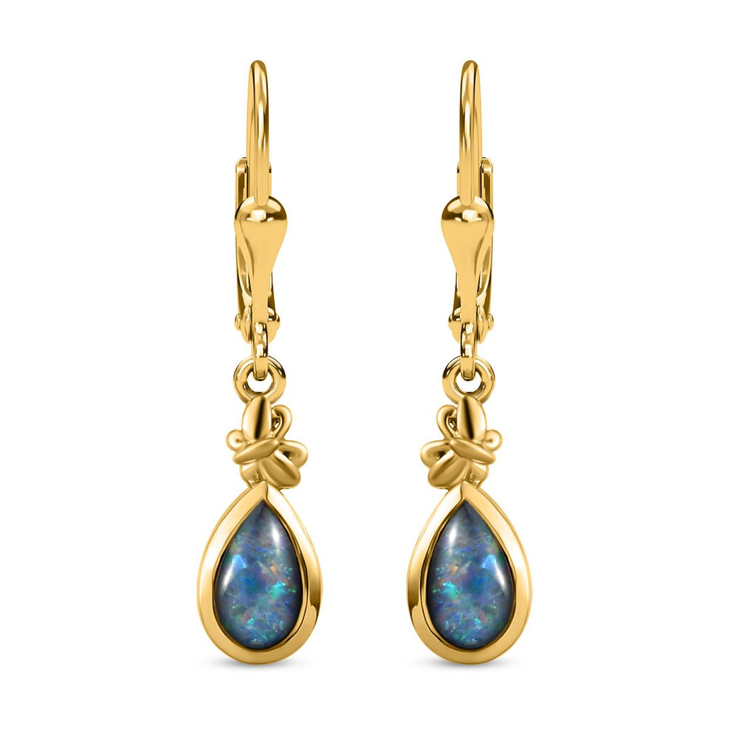 Boulder Opal Triplett Ohrringe, 925 Silber vergoldet ca. 1,27 ct