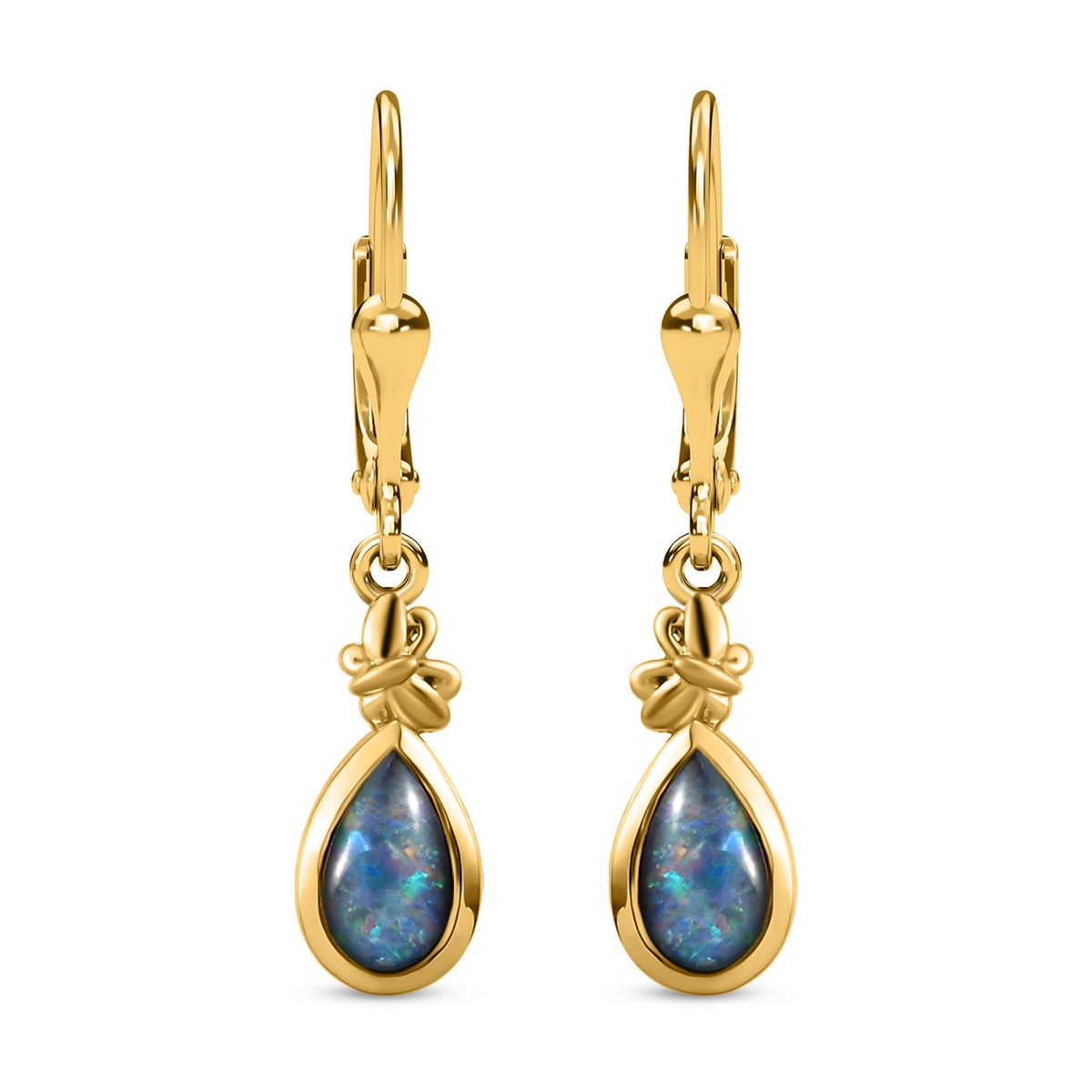 Boulder Opal Triplett Ohrringe, 925 Silber vergoldet ca. 1,27 ct
