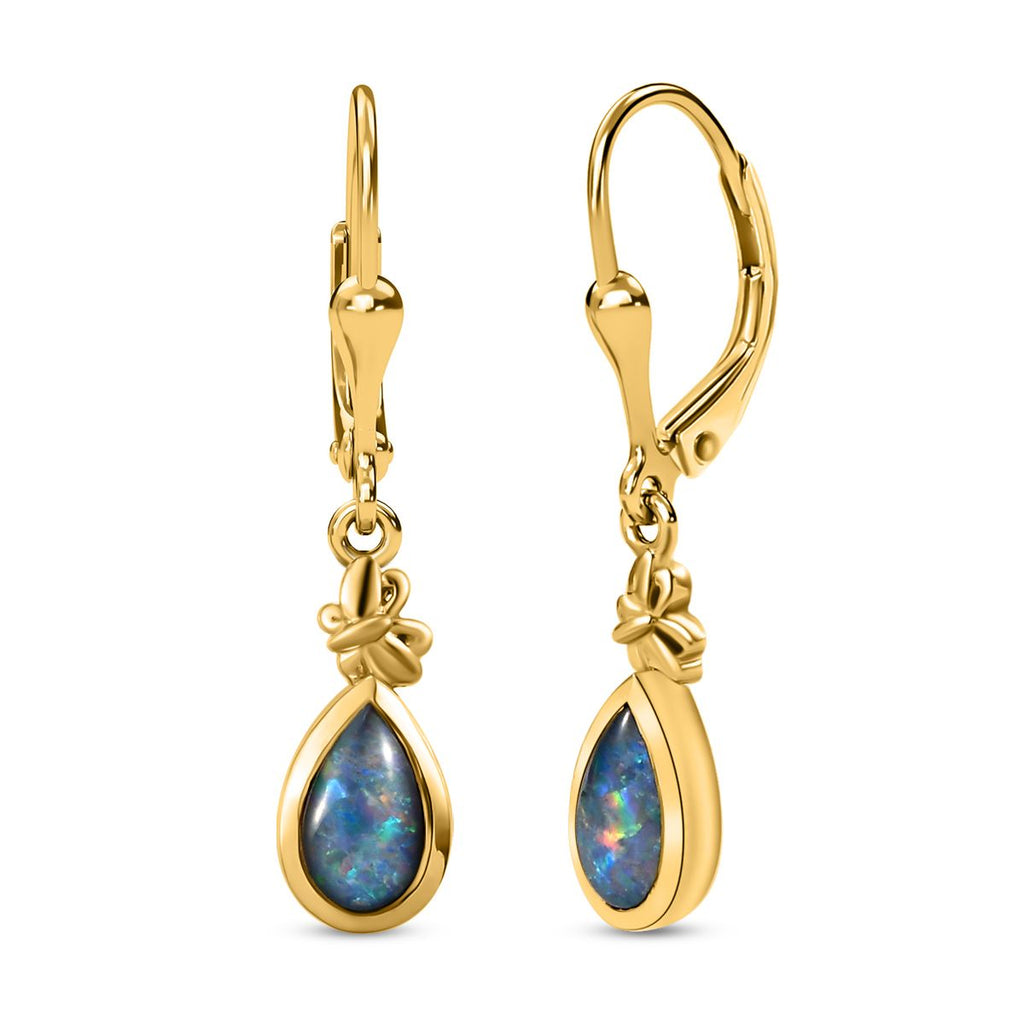 Boulder Opal Triplett Ohrringe, 925 Silber vergoldet ca. 1,27 ct