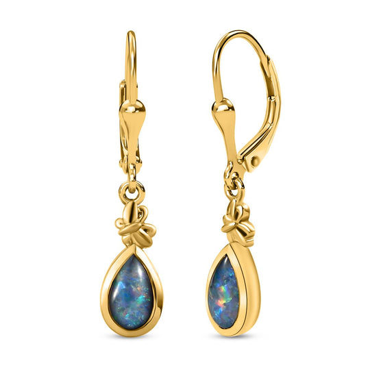 Boulder Opal Triplett Ohrringe, 925 Silber vergoldet ca. 1,27 ct