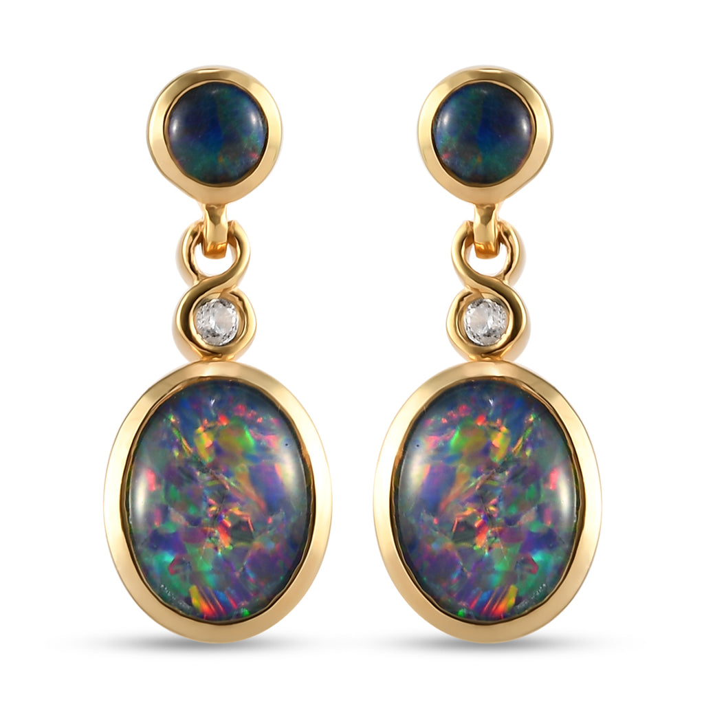 Boulder Opal Triplette-Ohrringe, 925 Silber vergoldet ca. 3.30 ct
