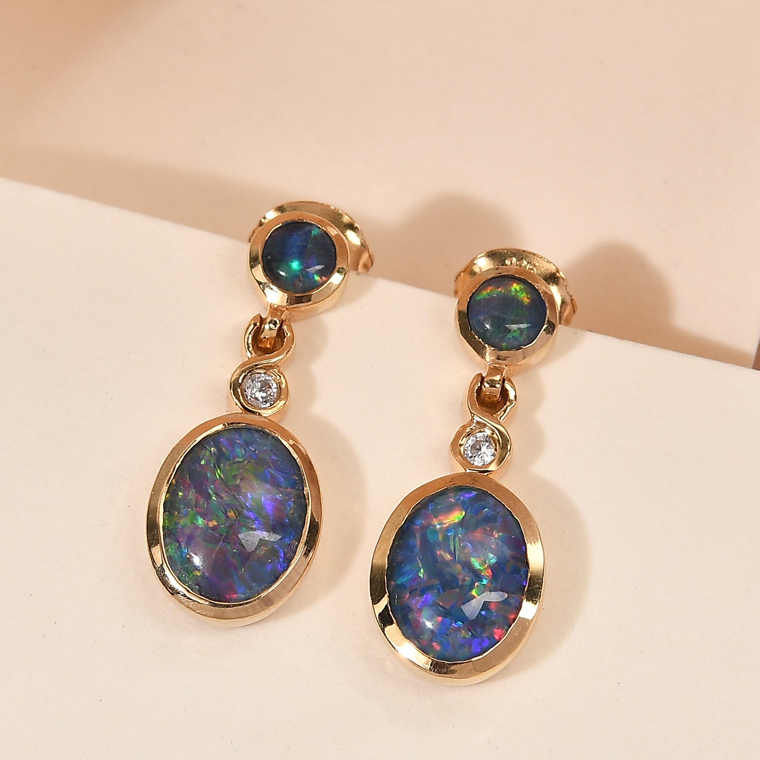 Boulder Opal Triplette-Ohrringe, 925 Silber vergoldet ca. 3.30 ct