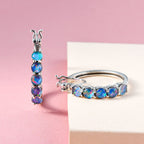 Boulder Opal Triplett Creolen, 925 Silber platiniert ca. 2.35 ct