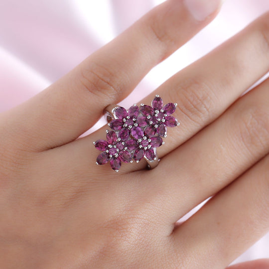 Rhodolith Granat-Ring, 925 Silber platiniert ca. 3,62 ct