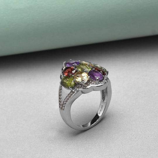 Mehrfarbiger Edelstein-Ring, Edelstahl, ca. 4,59 ct