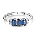 Ozean-grüner Saphir, Weißer Diamant Ring, 925 Silber platiniert (Größe 19.00), ca. 1.07 ct