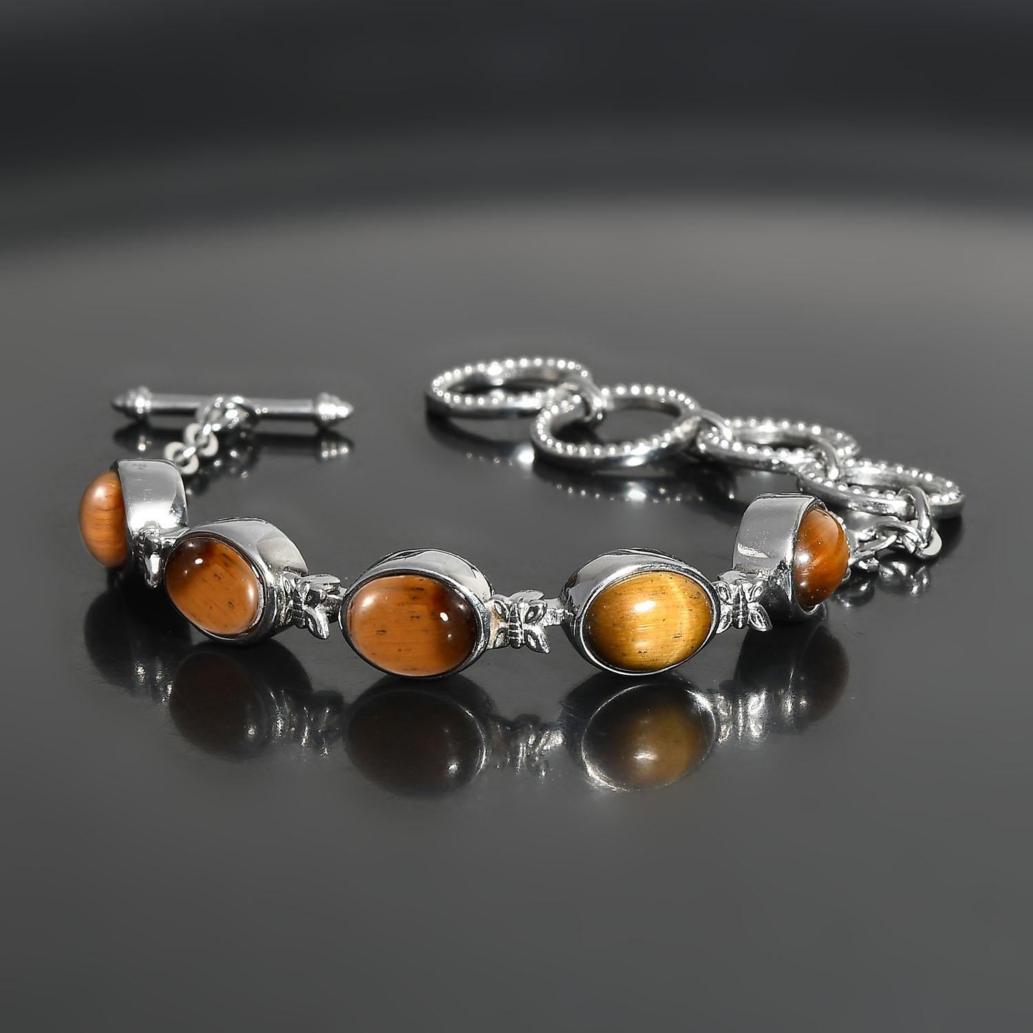 Tigerauge Armband, ca. 19 cm, Edelstahl ca. 10,95 ct
