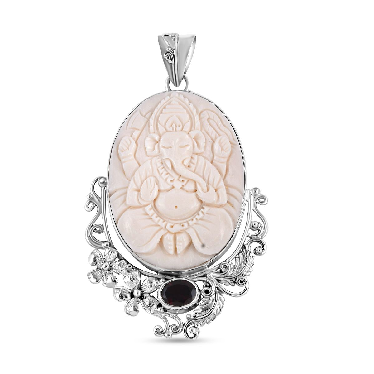 Royal Bali - roter Granat und Ox-bone Anhänger, 925 Silber Schwarz oxidiert ca. 0,97 ct
