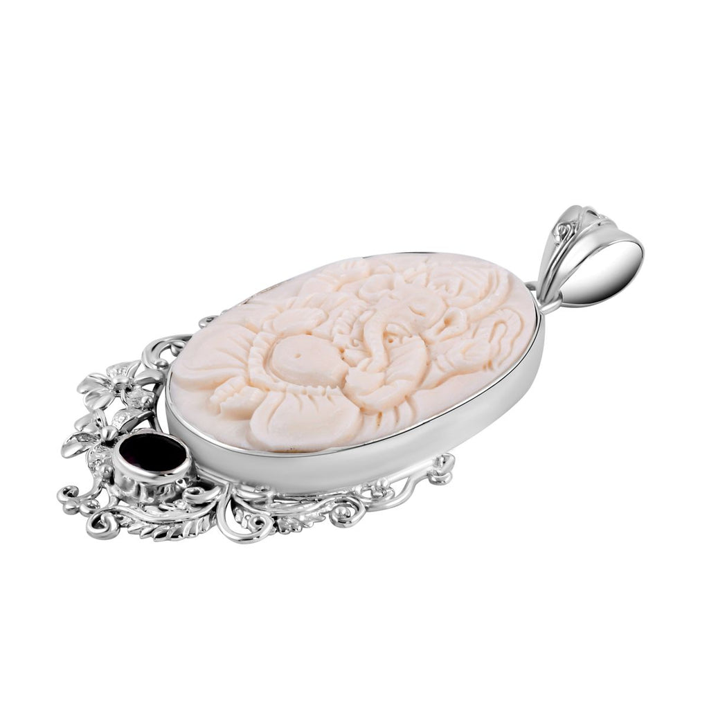 Royal Bali - roter Granat und Ox-bone Anhänger, 925 Silber Schwarz oxidiert ca. 0,97 ct