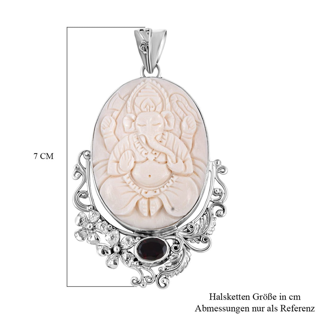 Royal Bali - roter Granat und Ox-bone Anhänger, 925 Silber Schwarz oxidiert ca. 0,97 ct