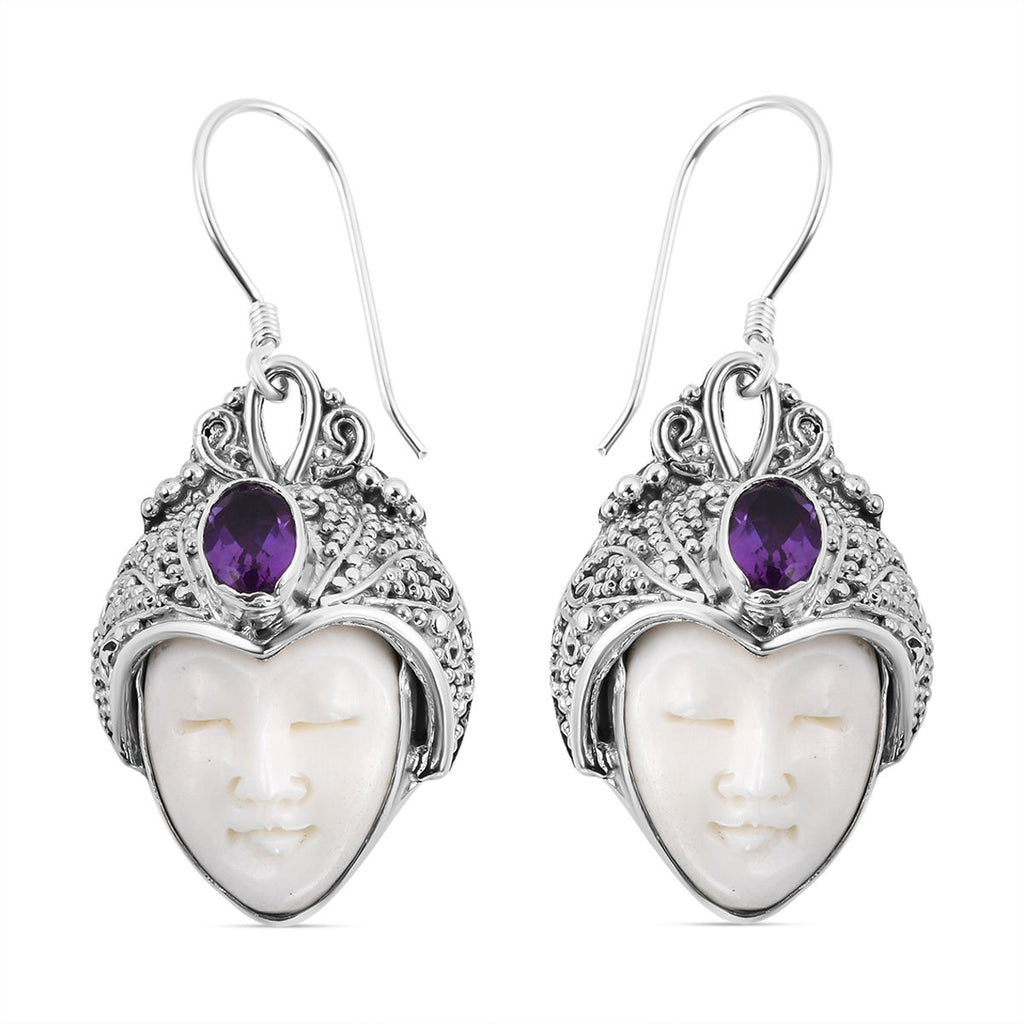 Royal Bali - Afrikanische Amethyst und Ox-bone Ohrringe, 925 Silber Schwarz oxidiert ca. 1.42 ct