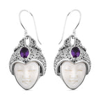Royal Bali - Afrikanische Amethyst und Ox-bone Ohrringe, 925 Silber Schwarz oxidiert ca. 1.42 ct