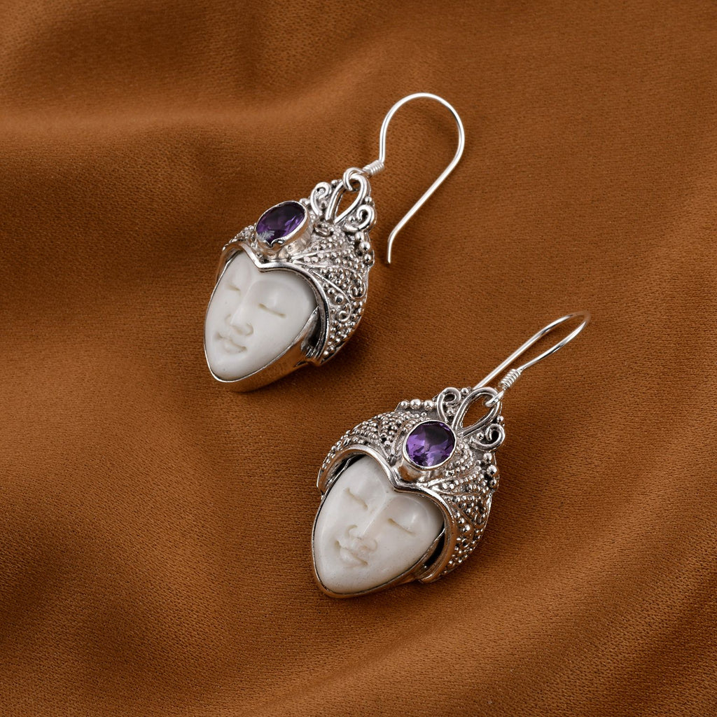 Royal Bali - Afrikanische Amethyst und Ox-bone Ohrringe, 925 Silber Schwarz oxidiert ca. 1.42 ct