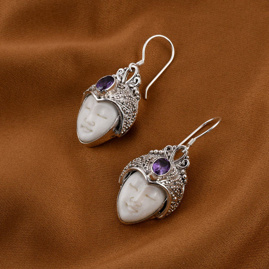 Royal Bali - Afrikanische Amethyst und Ox-bone Ohrringe, 925 Silber Schwarz oxidiert ca. 1.42 ct