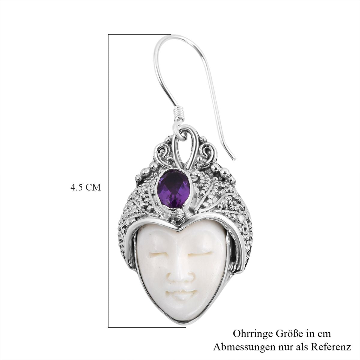 Royal Bali - Afrikanische Amethyst und Ox-bone Ohrringe, 925 Silber Schwarz oxidiert ca. 1.42 ct