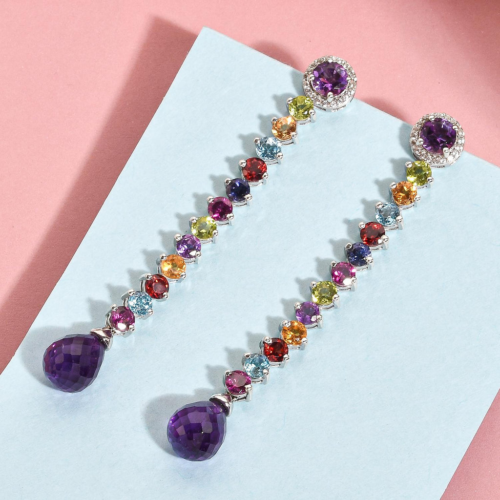 GP Spezial-Kollektion - Afrikanische Amethyst und mehrfarbige Edelstein-Ohrringe, 925 Silber platiniert ca. 22,41 ct