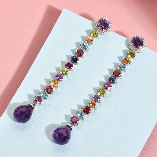 GP Spezial-Kollektion - Afrikanische Amethyst und mehrfarbige Edelstein-Ohrringe, 925 Silber platiniert ca. 22,41 ct