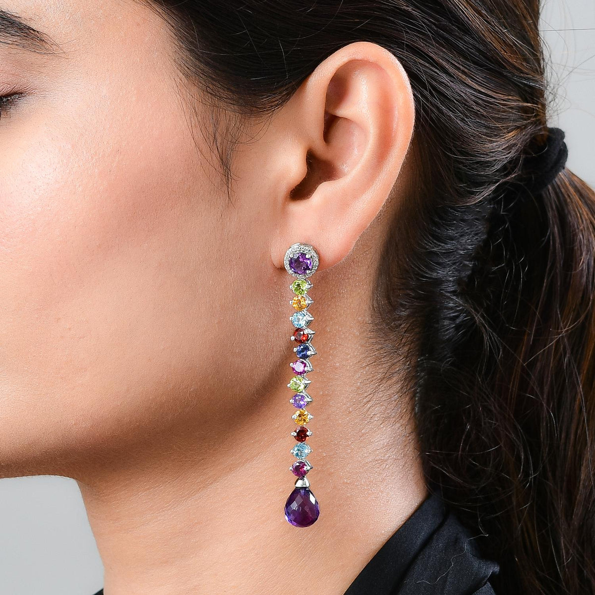 GP Spezial-Kollektion - Afrikanische Amethyst und mehrfarbige Edelstein-Ohrringe, 925 Silber platiniert ca. 22,41 ct