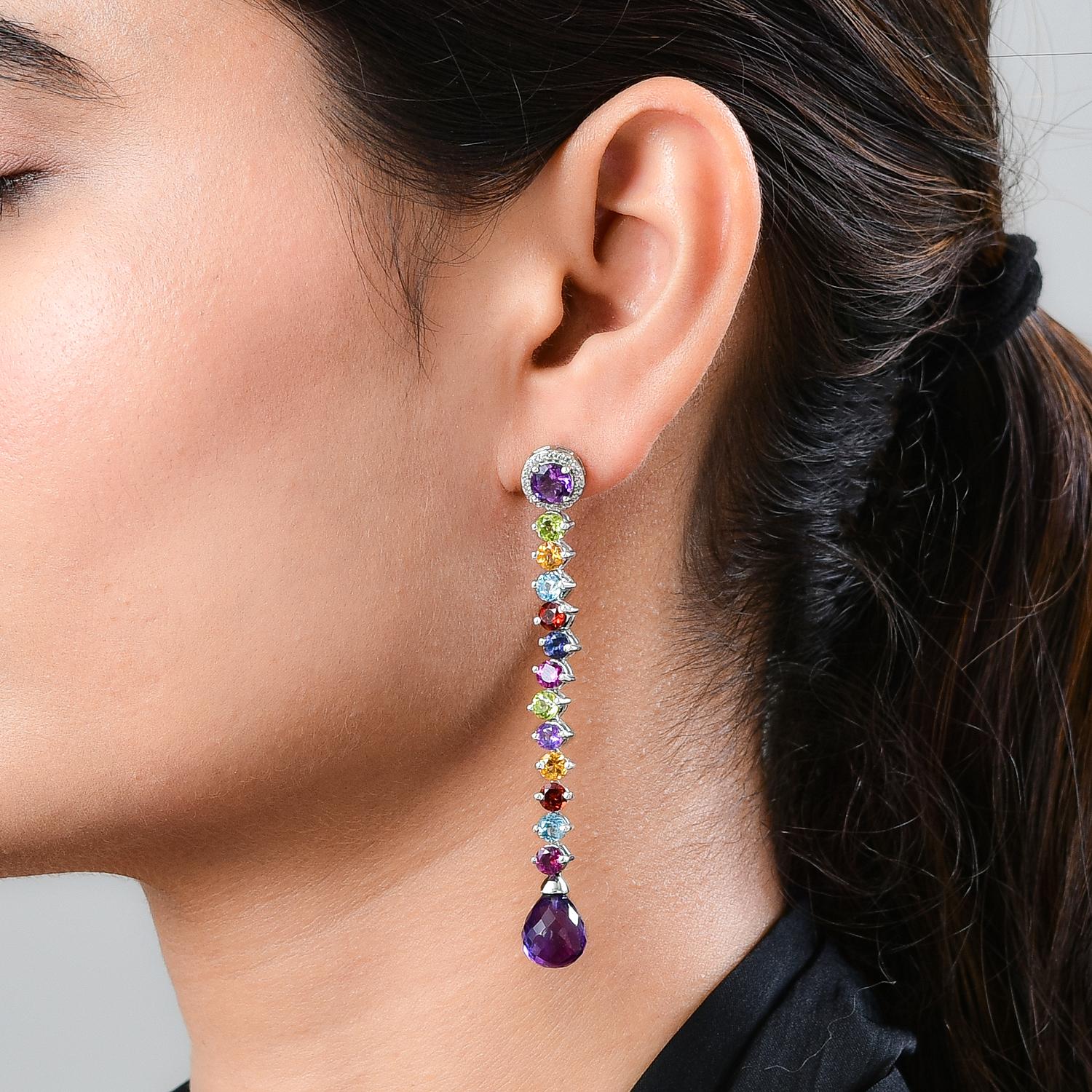 GP Spezial-Kollektion - Afrikanische Amethyst und mehrfarbige Edelstein-Ohrringe, 925 Silber platiniert ca. 22,41 ct