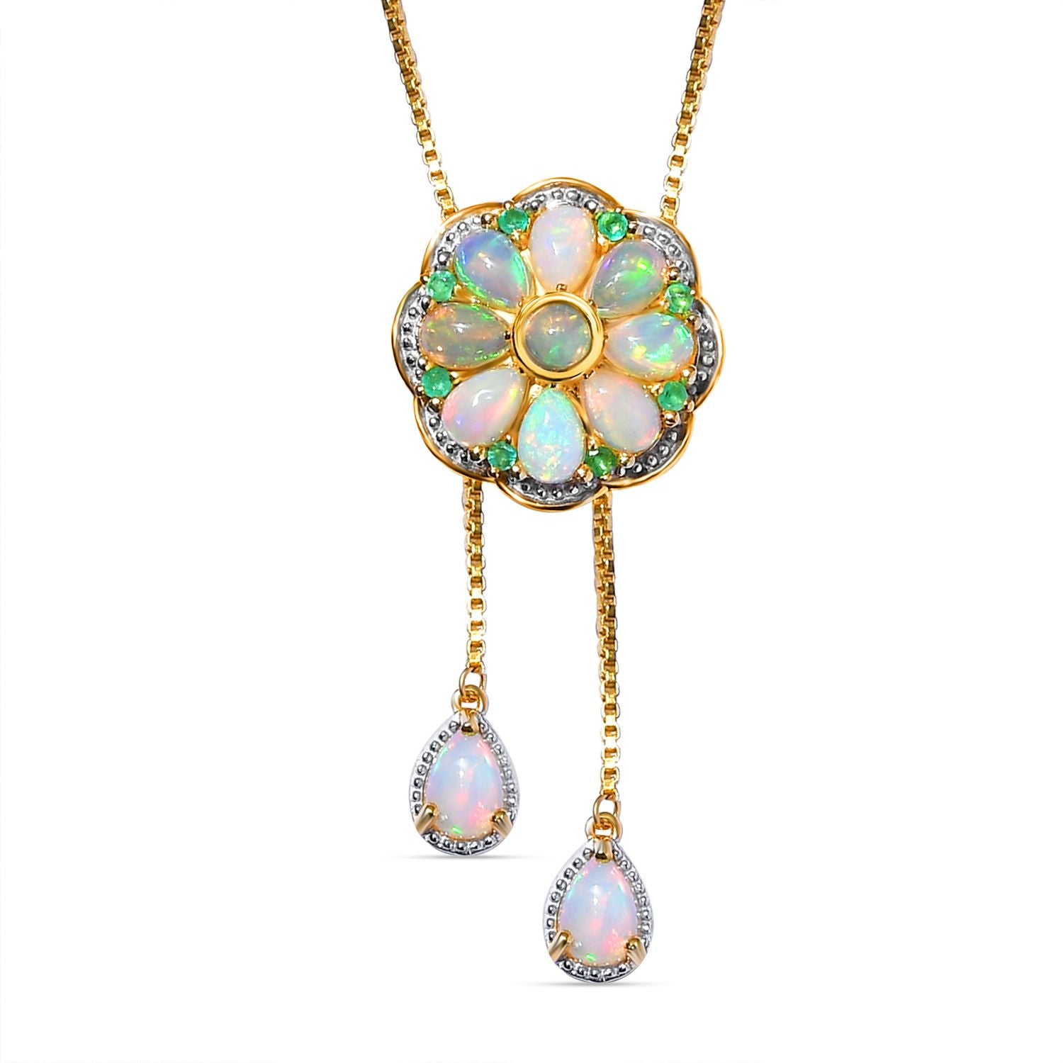 GP Kollektion - Natürliche, äthiopische Welo Opal Halskette, ca. 45 cm, 925 Silber vergoldet ca. 3.79 ct
