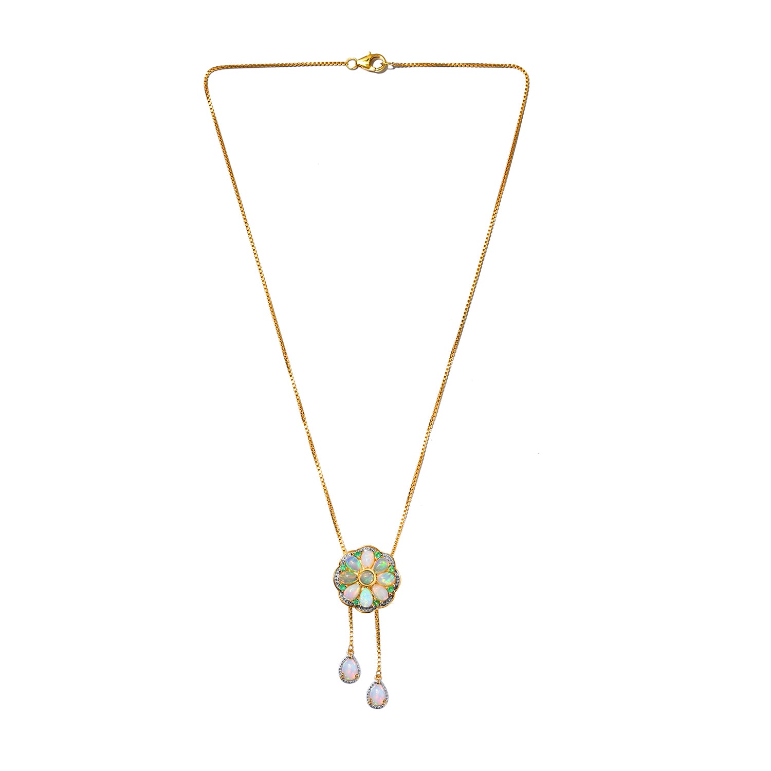 GP Kollektion - Natürliche, äthiopische Welo Opal Halskette, ca. 45 cm, 925 Silber vergoldet ca. 3.79 ct