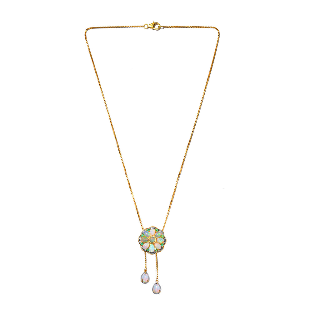 GP Kollektion - Natürliche, äthiopische Welo Opal Halskette, ca. 45 cm, 925 Silber vergoldet ca. 3.79 ct