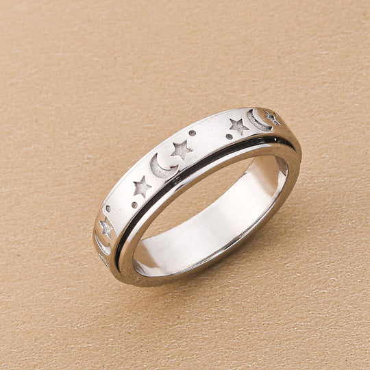 Mond und Sterne Spinning-Ring, 925 Silber platiniert (Größe 18.00) ca. 4,90g