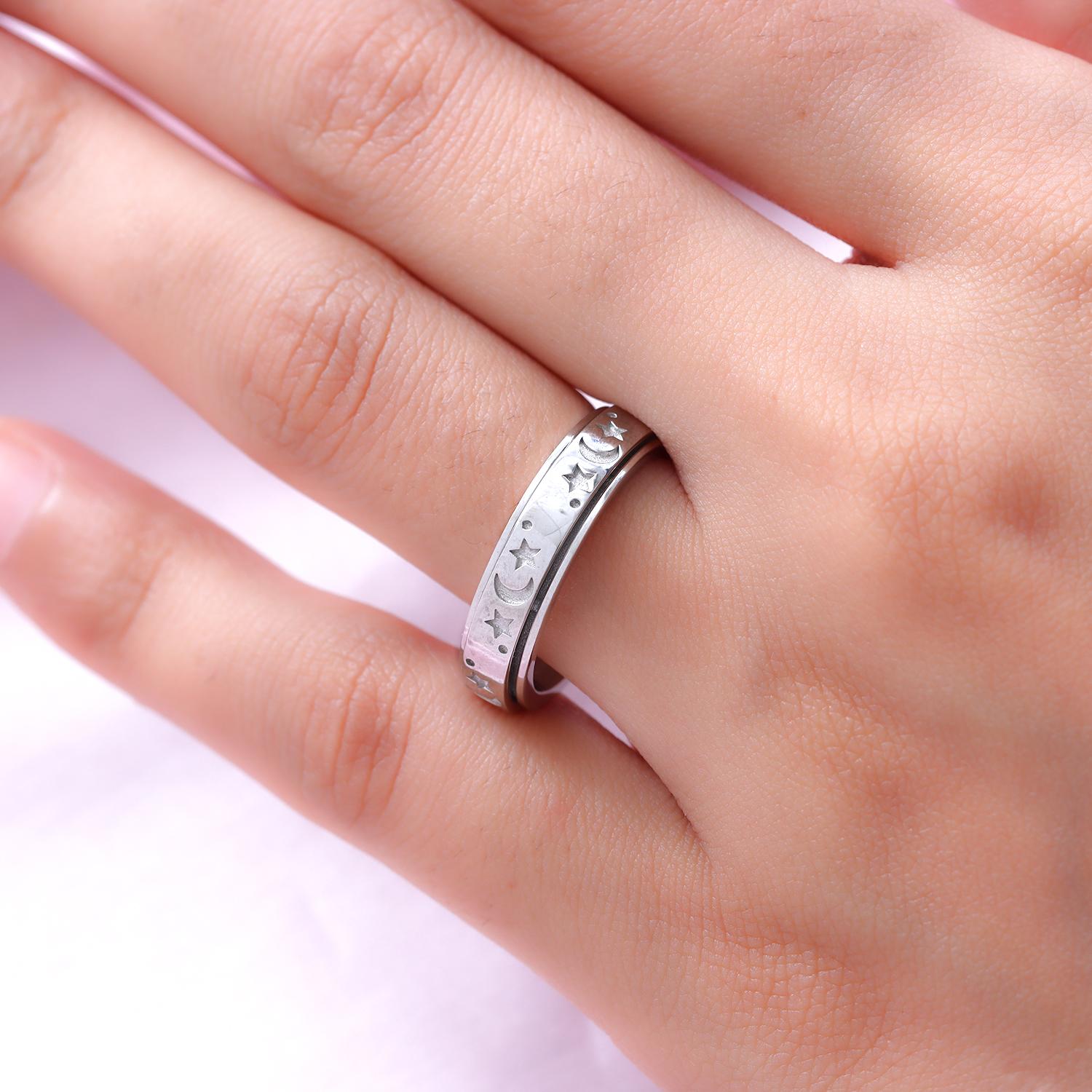 Mond und Sterne Spinning-Ring, 925 Silber platiniert (Größe 18.00) ca. 4,90g