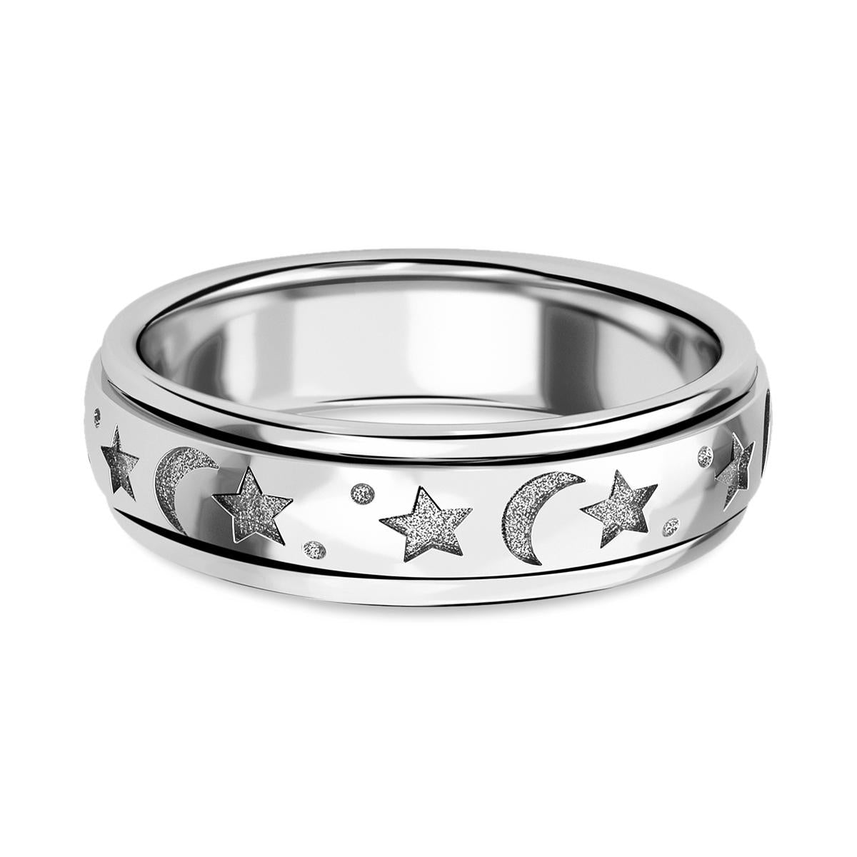 Mond und Sterne Spinning-Ring, 925 Silber platiniert (Größe 18.00) ca. 4,90g