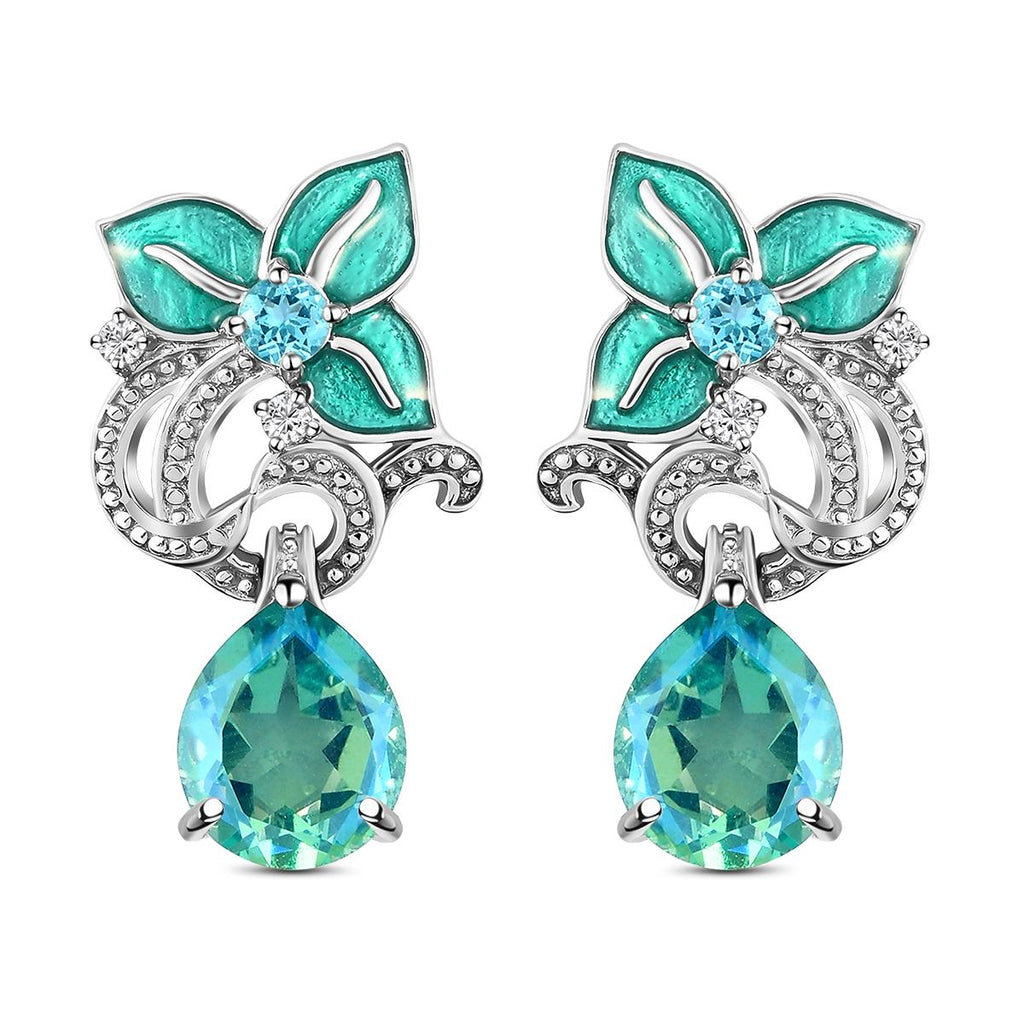 GP Italienische Garten Kollektion - Pfau Triplett Quarz und blaue Apatit-Ohrringe, 925 Silber platiniert ca. 8,57 ct