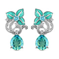 GP Italian Garden Kollektion - Pfau Triplett Quarz, blaue Apatit, Kanchanaburi blauer Saphir und Zirkon florale, emaillierte Ohrhänger in Silber