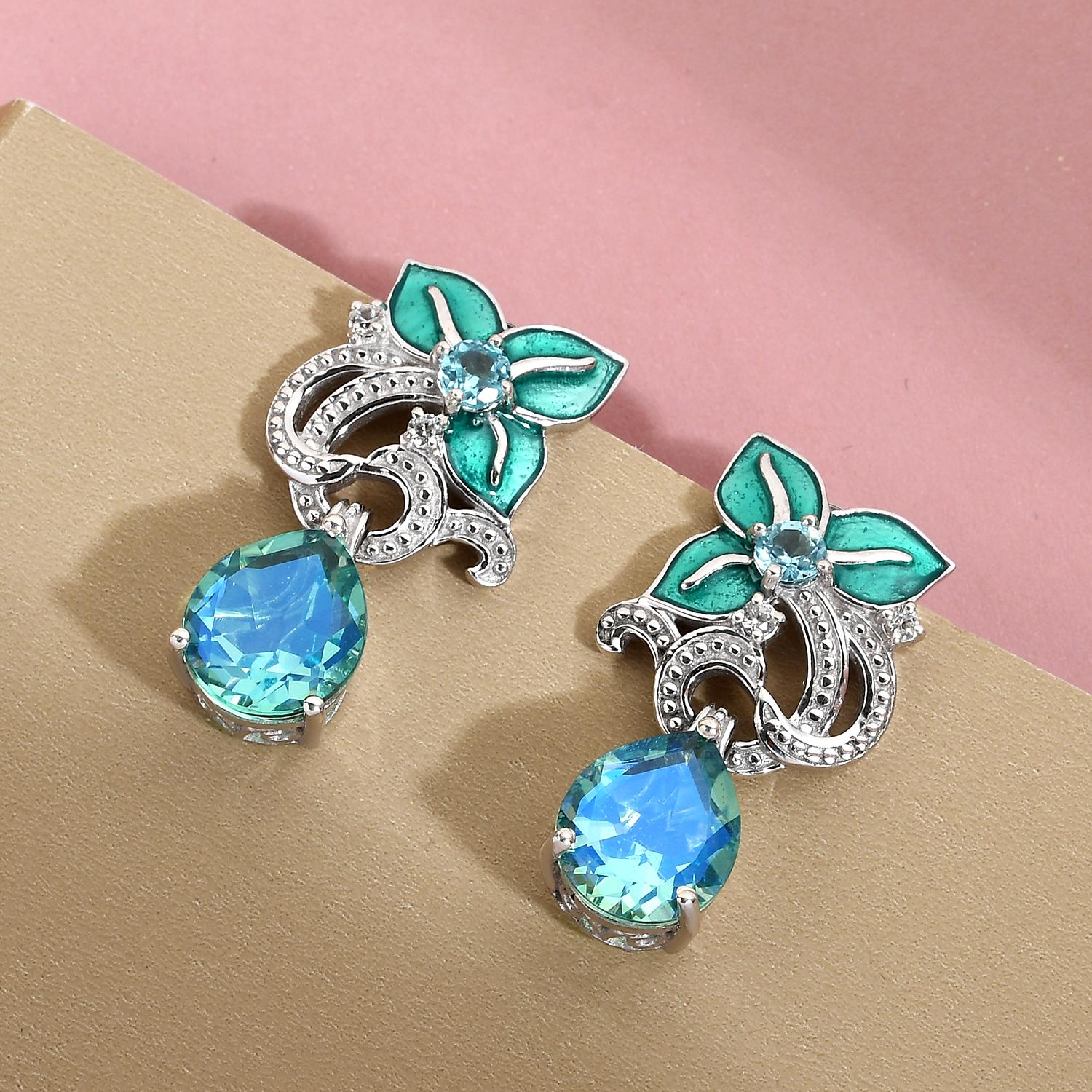 GP Italienische Garten Kollektion - Pfau Triplett Quarz und blaue Apatit-Ohrringe, 925 Silber platiniert ca. 8,57 ct