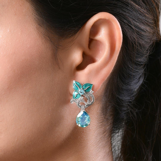 GP Italienische Garten Kollektion - Pfau Triplett Quarz und blaue Apatit-Ohrringe, 925 Silber platiniert ca. 8,57 ct