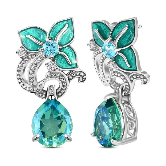 GP Italienische Garten Kollektion - Pfau Triplett Quarz und blaue Apatit-Ohrringe, 925 Silber platiniert ca. 8,57 ct