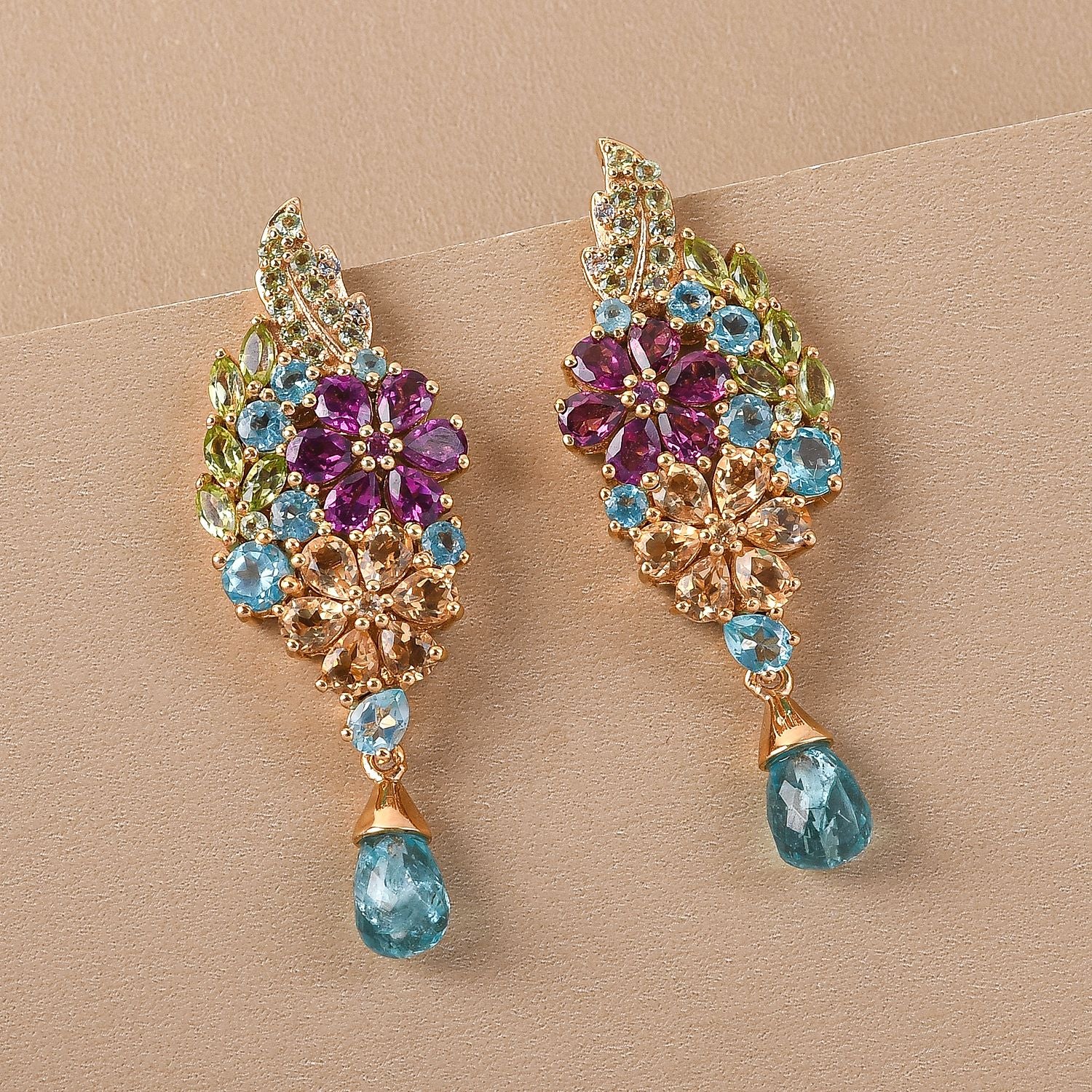 GP Italienische Garten Kollektion - Mehrfarbige Edelstein-Ohrringe, 925 Silber vergoldet ca. 9,86 ct