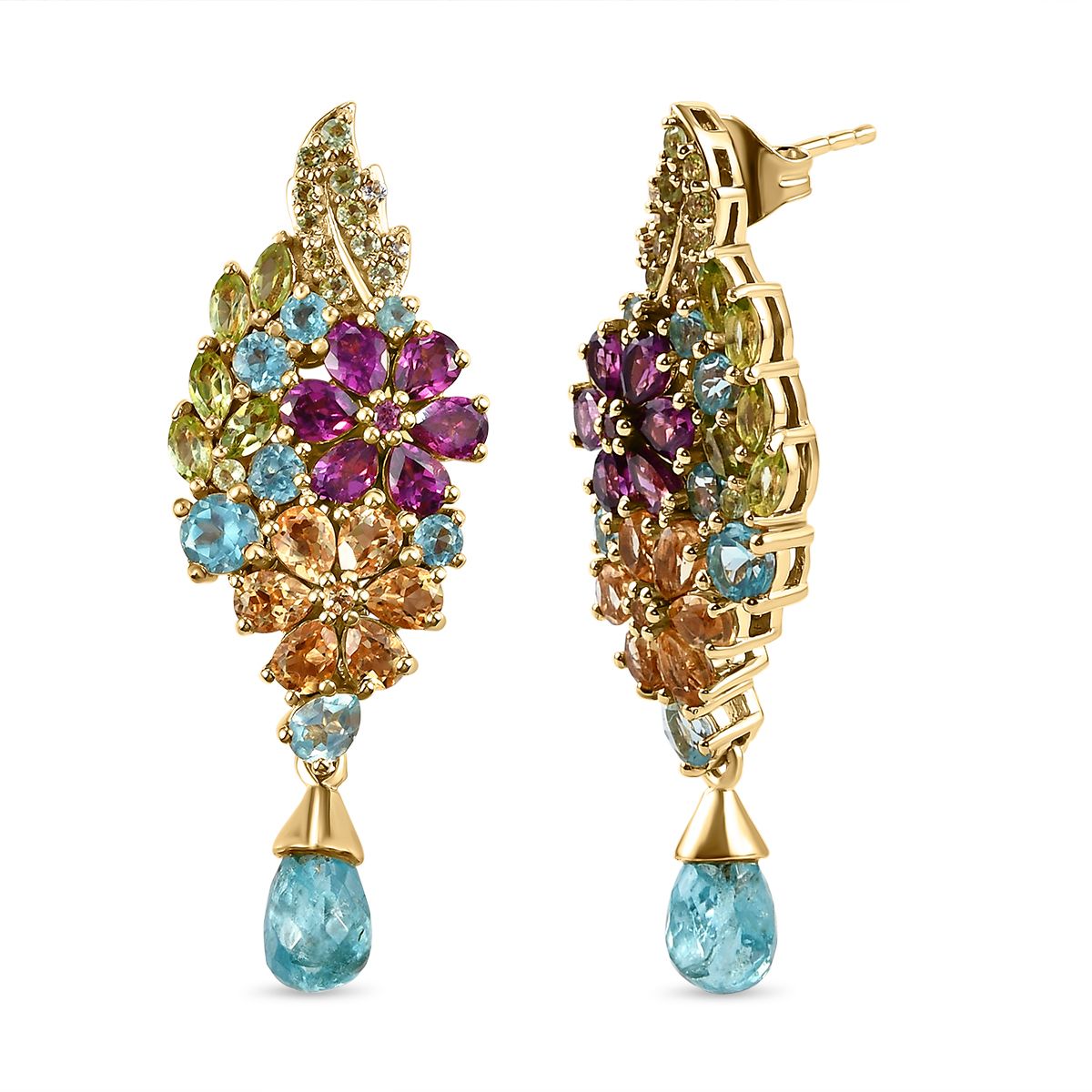 GP Italienische Garten Kollektion - Mehrfarbige Edelstein-Ohrringe, 925 Silber vergoldet ca. 9,86 ct