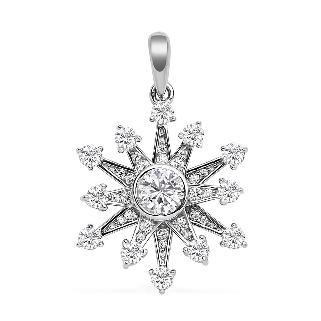 Weißer Zirkonia Schneeflocken-Anhänger, 925 Silber rhodiniert ca. 1,52 ct